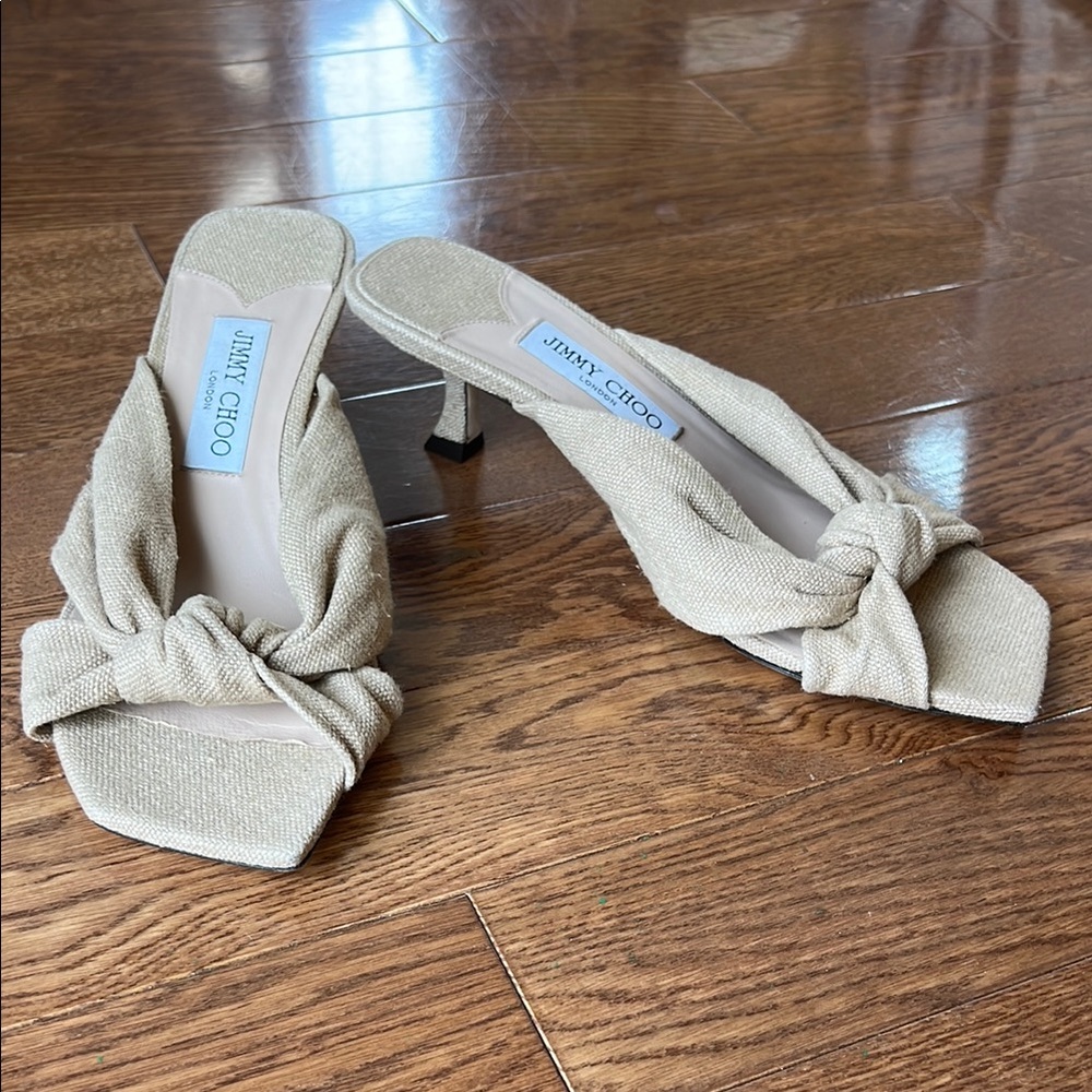 Jimmy Choo Linen Heeled Mules - Avenue 50 size 39
